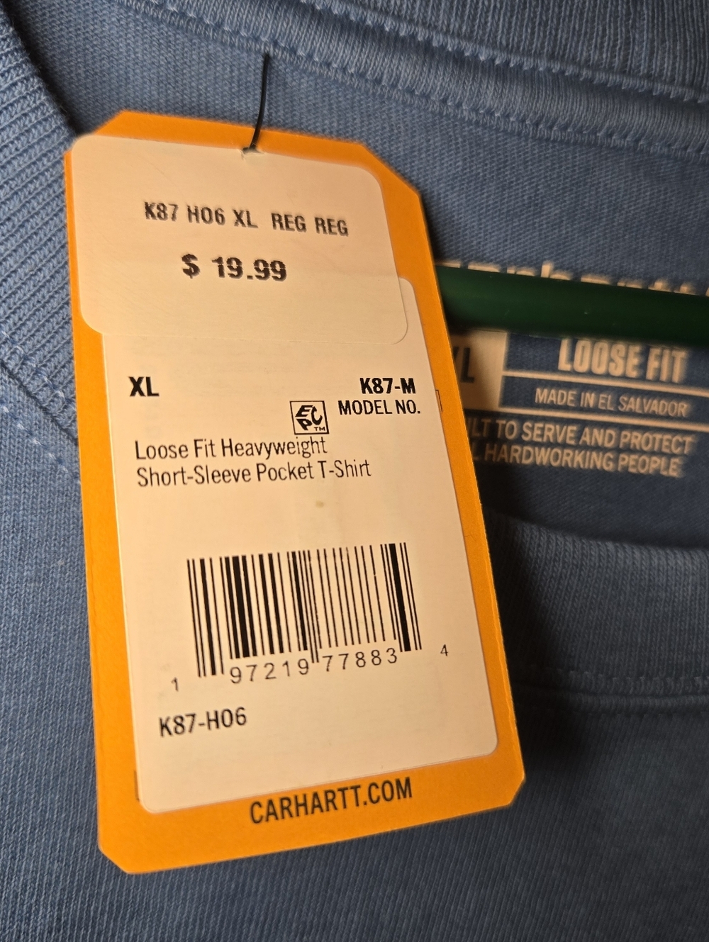 Carhartt Men's K87-H06 Light Blue Workwear Short Sleeve Pocket T-shirt Size XL - Picture 5 of 8
